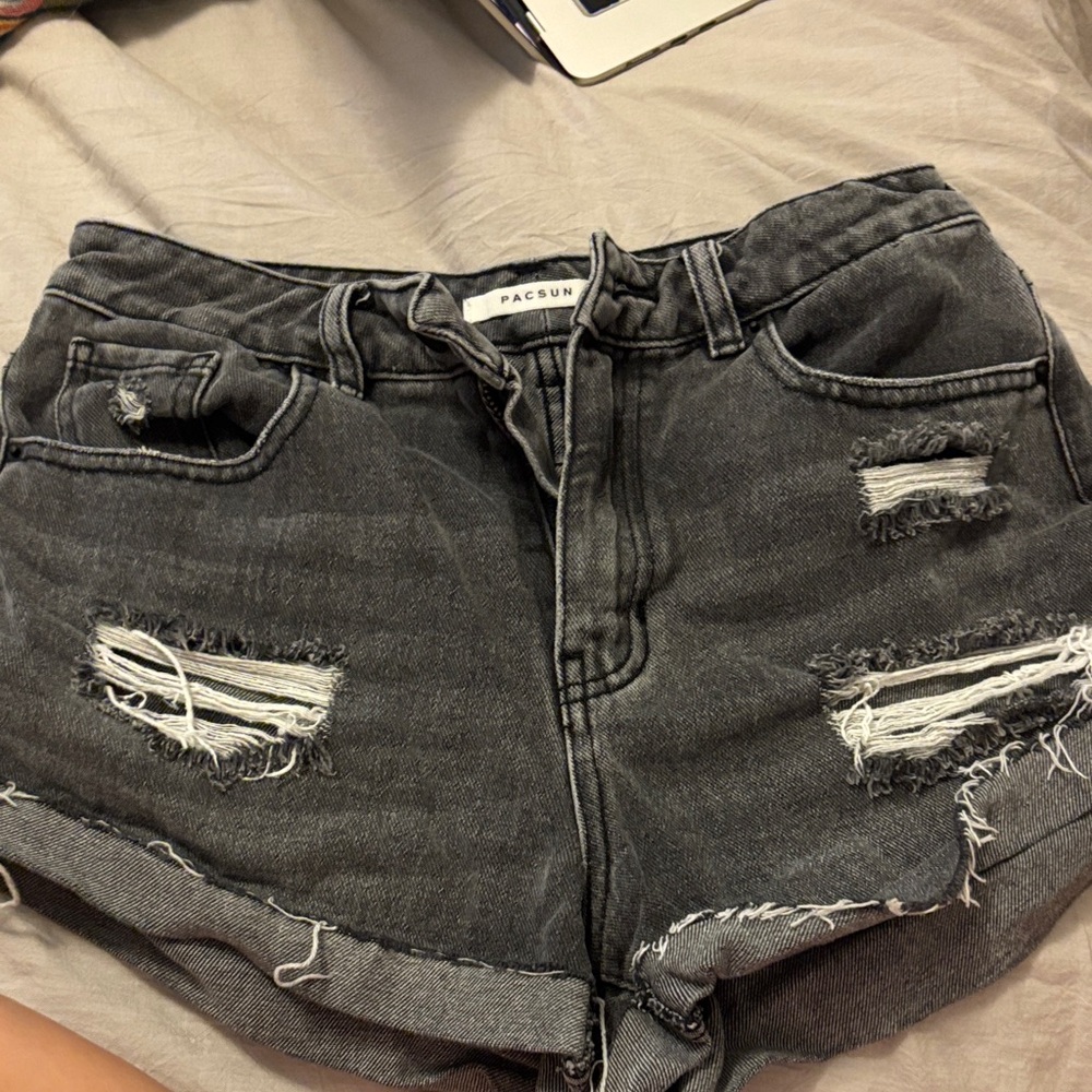 PacSun Women's Charcoal Distressed Jean Shorts